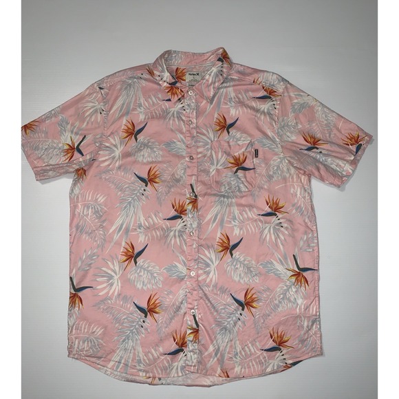 Hurley Other - Hurley Short Sleeve Button Up Classic Fit Shirt L Pink Floral Hawaiian Tropical‎